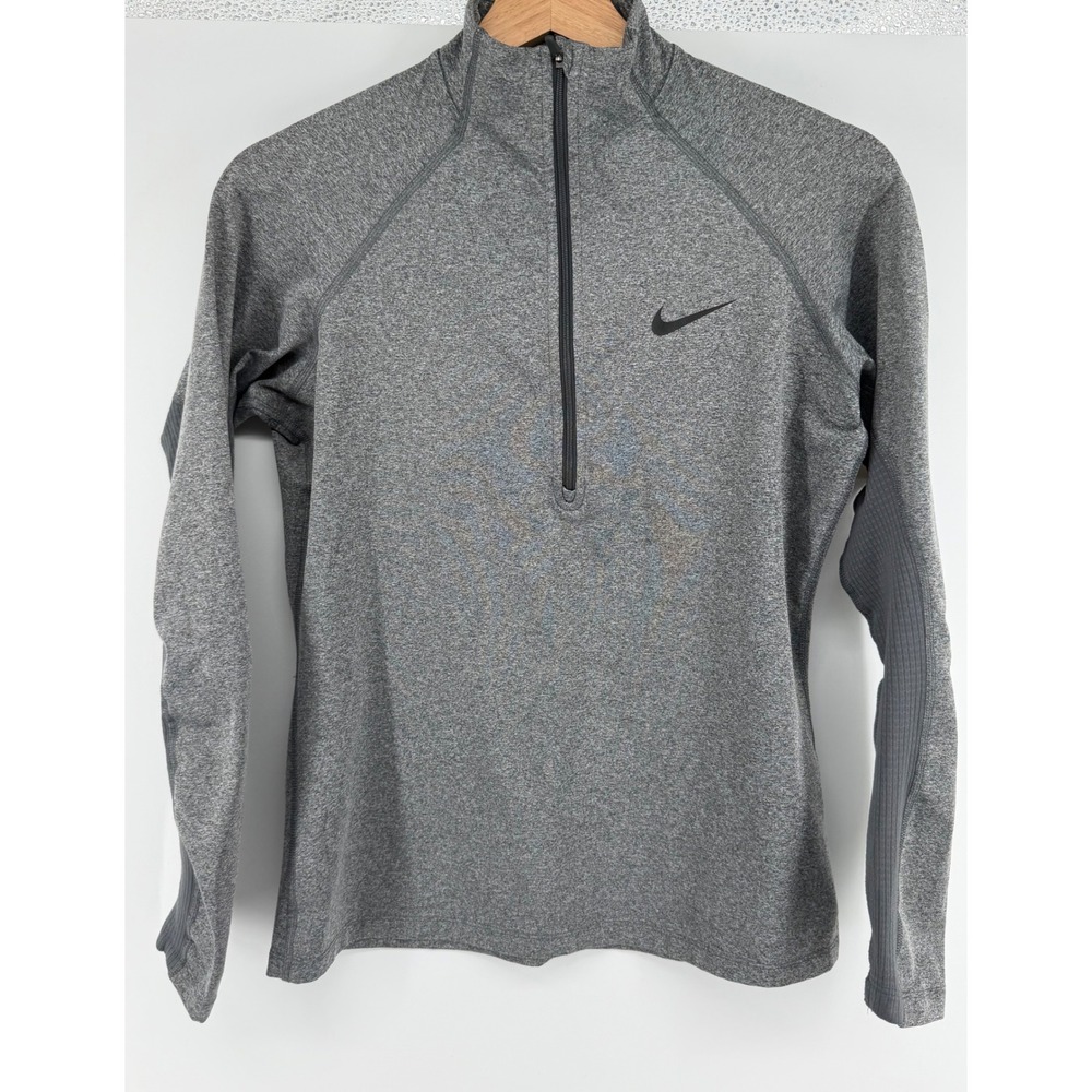 Nike Pro Dri-FIT Womens Quarter Zip Pullover Heather Gray Athletic Top Small